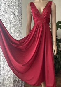 Vintage Olga rotes durchgehendes Nylon Satin Kleid Nachthemd Dessous Gr. S - Bild 1 von 12