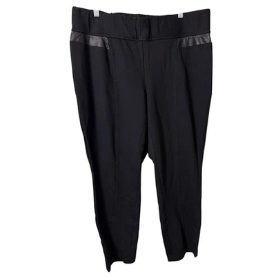 Alfani Woman 20W Black Stretch Pants Plus Size Faux Leather Trim Office Career - Image 1 of 4