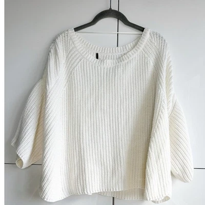 Suéter Tejido Grueso Free People Crema Marfil Blanco Cuadrado Gran Tamaño Pequeño Boho Foto 1 de 4