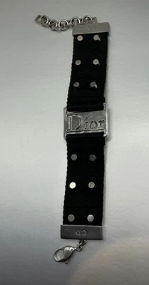 Pulsera vintage DIOR x John Galliano de lona negra y herrajes plateados Foto 1 de 3