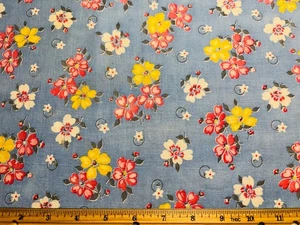 Vintage Cotton 1930s 40s Feedsack Fabric Blue Pink Yellow Floral 1/2 Sack - Picture 1 of 3