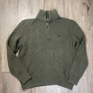 Pullover de Colección Polo Ralph Lauren Para Hombre 1/4 Cremallera Tejido Verde Oliva Mediano De Colección - Imagen 1 de 6