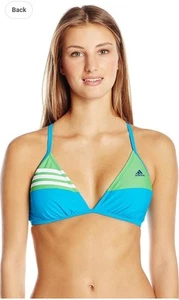 Adidas Women's Three Stripe Cross Back Bikini Top, Shock Teal, 12 - Picture 1 of 4