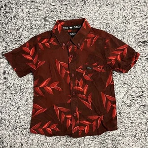 Tanoa Shirt Youth 4 Red Short Sleeve Button Up Floral Polynesian Casual Boys - Picture 1 of 10