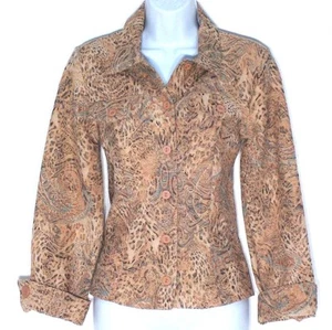 Neu ohne Etikett Rebecca Thomas Jeans-Stil Jacke Blazer gold braun blau Stretch Gr. Small * - Bild 1 von 3