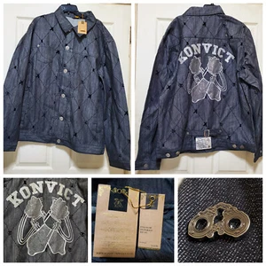 Konvict Jacket Mens 3XL Grey Denim Trucker Hip Hop Rap Akon Y2K Bling Music - Picture 1 of 24