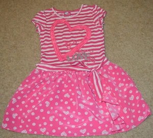 What a Doll Size 6-6x White and Pink Striped Short Sleeved Dress with Heart Love - Picture 1 of 2