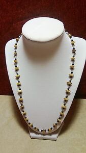 Men.s 22" Tan Rice  & Smoke Glass Beads with Black acyrlic accents  Necklace
