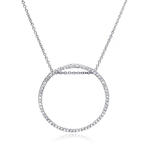 OPEN CIRCLE NECKLACE PENDANT W/ LAB DIAMONDS /925 STERLING SILVER / 18'' - Picture 1 of 2