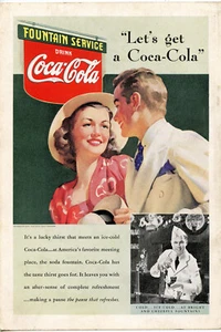 Coca Cola 1939 Fountain Service Let's Get A Coca-Cola Vintage Anuncio Original - Imagen 1 de 6