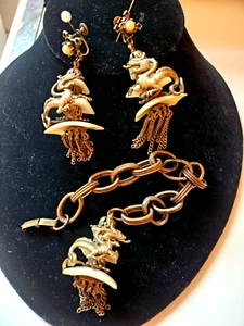 INCREÍBLES PENDIENTES Y PULSERA VINTAGE DE LOS AÑOS 40 JOSEPH OF HOLLYWOOD DRAGÓN Y TORNILLO DE FREGONA - Imagen 1 de 8