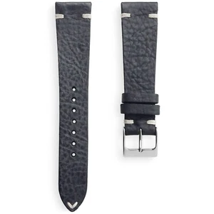 22 mm Negro Texturizado Grano Superior Envejecido Estilo Vintage Cuero Correa de Banda de Reloj - Imagen 1 de 5