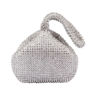 Women Evening Purses Wedding Glitter Rhinestone Wristlet Clutches (Silver) - Picture 1 of 3
