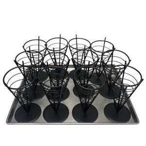 Lot of 12 Black Large French Fry Crepe Cone Wire Baskets Restaurant 5” x 8” - Picture 1 of 5