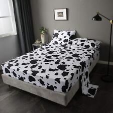 Kid Cartoon Full Bed Sheets Cow Print Sheet Set 4 Pcs Black White Milk Cow An...
