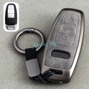 Metal Leather Car Key Fob Case Cover Keychain For Audi A6 C8 Q7 e-tron 3 Button - Picture 1 of 8