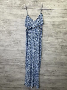Ecote Dress Small Womens Blue Floral V Neck Cut Out Spaghetti Strap Long Maxi - Picture 1 of 9