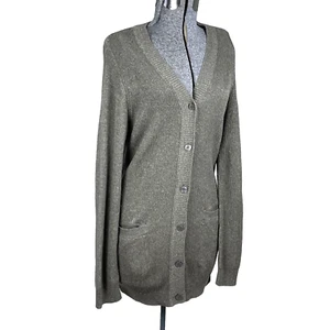 VTG Donna Karan DKNY Linen Blend Boyfriend Cardigan Sweater Size Medium Olive - Picture 1 of 6