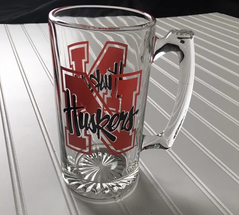 Nebraska Huskers 1996 Glass Beer 7” Mug Large Cornhuskers Football Cover