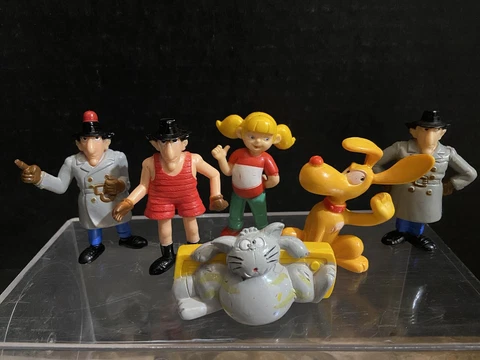 (6) Vintage 1983 Inspector Gadget PVC Mini Figures Toy Bandai Brain Penny Cover