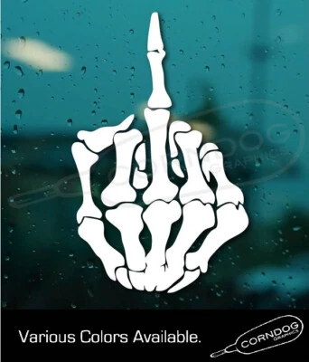 PEGATINA DE VINILO ESQUELETO DEDO MEDIO CALCOMANÍA CALAVERA DE MOTOCICLISTA HALLOWEEN  Foto 1 de 4