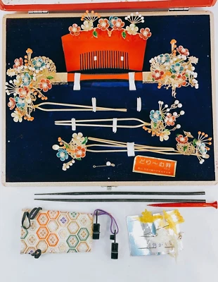 Juego de 14 horquillas hechas a mano accesorios para el cabello japonés vintage Maiko Kanzashi Foto 1 de 4