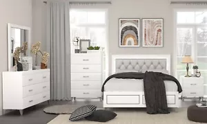 NEW SPECIAL White Finish 5pcs Bedroom Set Furniture w/ Queen LED Lighted Bed ABH - Picture 1 of 4