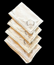 Vintage Linen Napkins Embroidery Off White & Beige Cutwork 16”x 10” Set Of 4