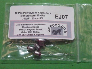 10 Pcs Iskra Axial Polystyrene Capacitors 5% 390pF 160v 3g EJ07 - Picture 1 of 5