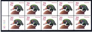 US 2485a MNH 1991 29¢ Wood Duck Booklet Pane of 10 Plate #K11111 - Picture 1 of 1