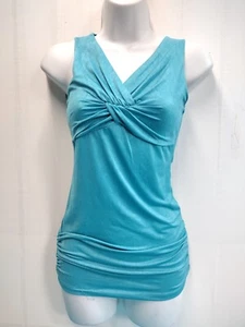 NWOT Womens Pullover Sleeveless V-Neck With Twist Front & Ruched Blue Size L - Picture 1 of 7