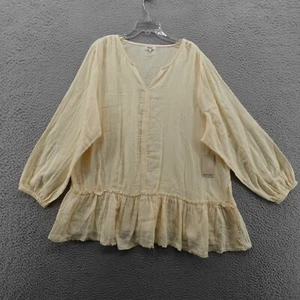 NWT Kensie Jeans Cotton Gauze Peasant Top 3X Ivory Womens Long Sleeve VNeck - Picture 1 of 12