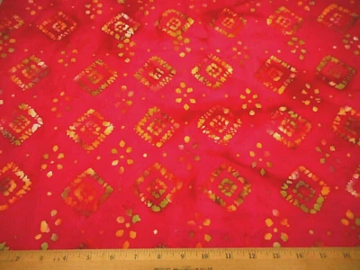 Batik Fabric By The Half-Yard Orange Green on Pink Premium Cotton #85 C - Image 1 of 2