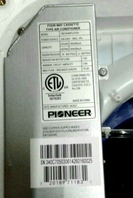 Pioneer CB018GMFILCFHD Ductless Mini Split Air Conditioner (Not Complete Unit) - Image 1 of 4
