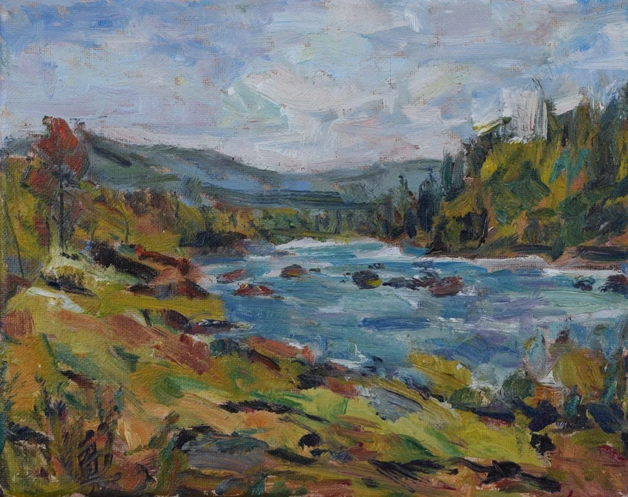 Художественная оригинальная картина маслом RM Mortensen «Горы за пределами» River Stream - Изображение 1 из 1