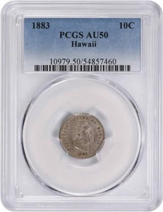 Moneda de diez centavos hawaiana 1883 AU50 PCGS - Imagen 1 de 2