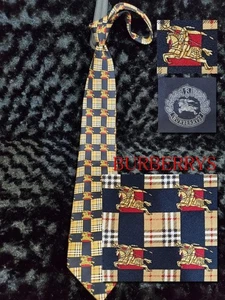 Cravatta cravatta Burberry Tno94 nera fantasia multicolore in seta usata - Foto 1 di 7