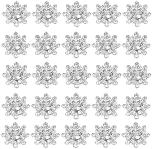 Snowflake Rhinestone Buttons 30 Pieces Silver Flat Back Pearl Flower Buttons fo - Picture 1 of 9