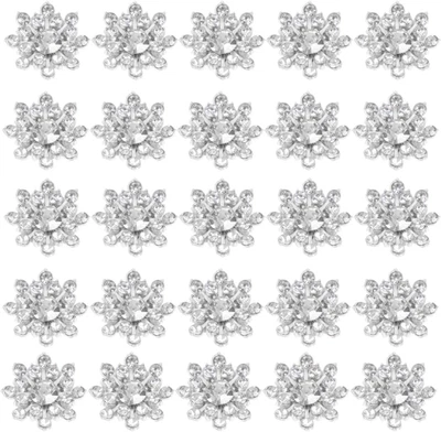 ‌Snowflake Rhinestone Buttons 30 Pieces Silver Flat Back Pearl Flower Buttons fo - Image 1 of 4