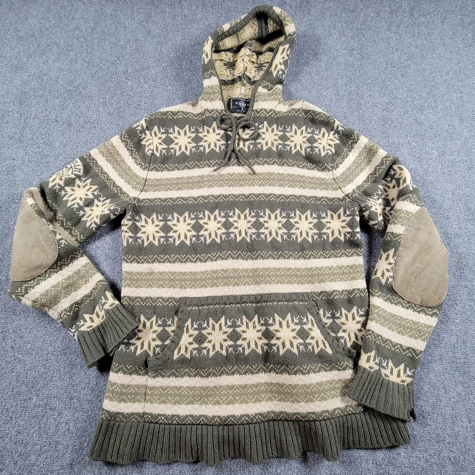Suéter Burton Ronin Para Hombres Grande Verde Fair Isle Sudadera con Capucha Lana de Cordero Parches en el Codo Foto 1 de 4