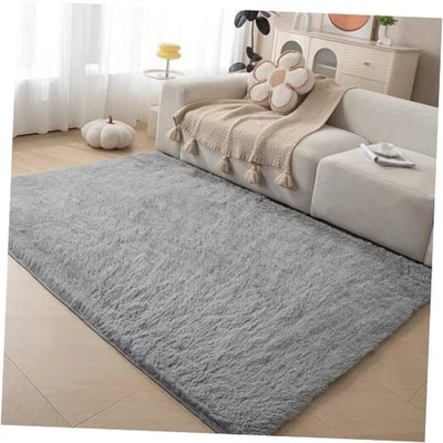  Premium Shag Area Rug 4'x6', Grey Ultra Plush Rugs for Living Room, Non-Slip  - Image 1 of 4