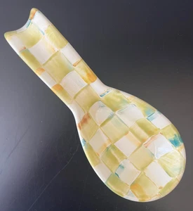 REPOSACUCHARA Mackenzie-Childs Pergamino Cheque 8.5" Acero Esmaltado Nunca Usado - Imagen 1 de 6