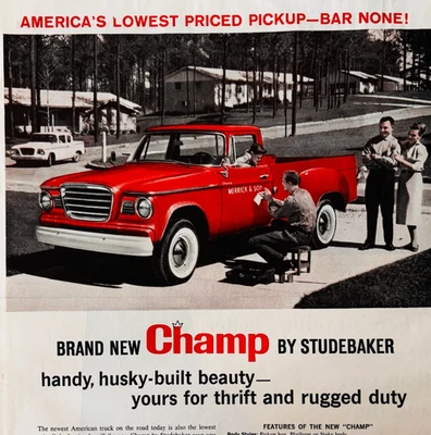 1960 Studebaker Champ Pickup Truck Advertisement Automobilia Vintage DWXX2 - Image 1 of 2