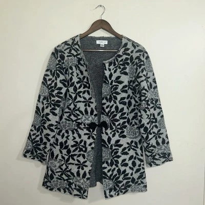 Cárdigan Coldwater Creek Gris Mezcla Lana Floral Frente Abierto Talla M  Foto 1 de 4