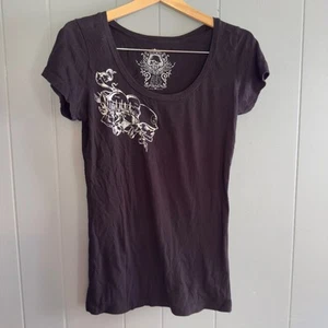 Metal Mulisha skull rose graphic tee L black biker Y2K tattoo style grunge shirt - Picture 1 of 8