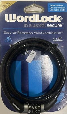 NOVO - WordLock 4' x .24" cabo de aço flexível preto trava de combinação de palavras preto - Imagem 1 de 4