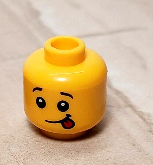 New LEGO Child Sticking Tongue Out Tease Head Yellow Flesh Red Smile Pupils - Image 1 of 1