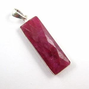 Bezel Gem Pendant with Bail-Ruby Dyed Sterling Silver Rectangle Bezel 40mm - Picture 1 of 6