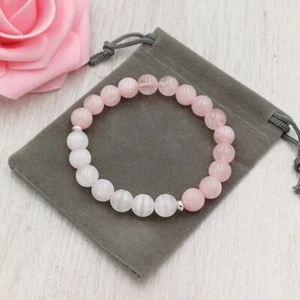 ROSE QUARTZ & SELENITE Bracelet Handmade Crystal Healing Chakra Gemstone Stretch - Picture 1 of 5