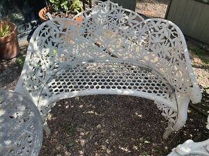 Antique Bench Passion Flower Garden White Love Seat